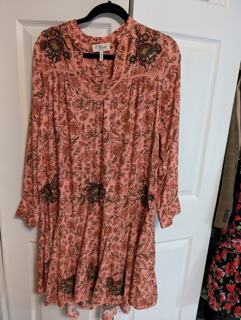 Ollari New York Floral Embroidered Boho Tunic Dress Oversized